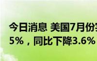 今日消息 美国7月份实际平均周薪环比增长0.5%，同比下降3.6%