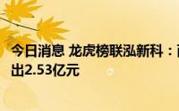 今日消息 龙虎榜联泓新科：两机构买入1.69亿元，两机构卖出2.53亿元