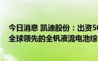 今日消息 凯迪股份：出资5000万元设立投资基金，投资于全球领先的全钒液流电池综合服务提供商