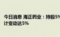 今日消息 海正药业：持股5%以上股东权益变动超过1%暨累计变动达5%