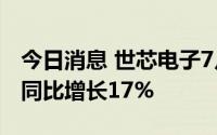 今日消息 世芯电子7月营收9.51亿元新台币，同比增长17%