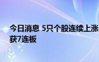 今日消息 5只个股连续上涨8个交易日及以上，大港股份收获7连板