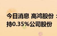 今日消息 高鸿股份：第一大股东关联方拟减持0.35%公司股份