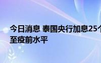 今日消息 泰国央行加息25个基点，预计国内经济年底恢复至疫前水平