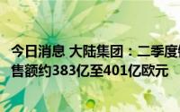 今日消息 大陆集团：二季度销售额同比增13%，预计全年销售额约383亿至401亿欧元