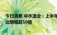 今日消息 中水渔业：上半年归母净利润约5215.5万元，同比增幅超10倍