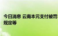 今日消息 云南本元支付被罚54.5万元，因违反支付结算管理规定等