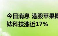 今日消息 港股苹果概念股午后持续拉升，丘钛科技涨近17%