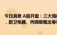 今日消息 A股开盘：三大指数集体上涨，深证成指涨0.53%，厨卫电器、丙烯酸概念等领涨