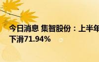 今日消息 集智股份：上半年归母净利润490.68万元，同比下滑71.94%