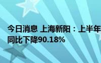 今日消息 上海新阳：上半年归母净利润991万元，较调整后同比下降90.18%