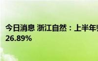 今日消息 浙江自然：上半年归母净利润1.74亿元，同比上涨26.89%