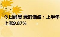 今日消息 绿的谐波：上半年归母净利润9164.05万元，同比上涨9.87%