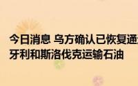 今日消息 乌方确认已恢复通过“友谊”输油管道乌支线向匈牙利和斯洛伐克运输石油