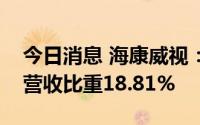 今日消息 海康威视：上半年创新业务占公司营收比重18.81%