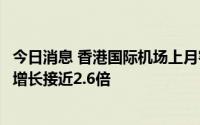 今日消息 香港国际机场上月客运量达40.1万次，较去年同期增长接近2.6倍