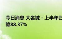 今日消息 大名城：上半年归母净利润2774.8万元，同比下降88.37%