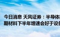 今日消息 天风证券：半导体国产替代弥补全球下行周期，预期材料下半年增速会好于设备