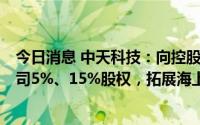 今日消息 中天科技：向控股股东4.72亿元收购2家新能源公司5%、15%股权，拓展海上风电业务