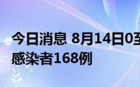 今日消息 8月14日0至18时，新疆新增无症状感染者168例