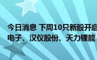 今日消息 下周10只新股开启申购：创业板联合化学、金禄电子、汉仪股份、天力锂能，科创板丛麟科技、宣泰医药等