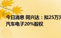 今日消息 同兴达：拟25万元向关联方购买控股子公司南昌汽车电子20%股权