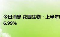 今日消息 花园生物：上半年归母净利润2.97亿元，同比减少6.99%