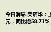 今日消息 美诺华：上半年归母净利润1.85亿元，同比增58.71%