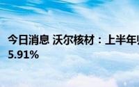 今日消息 沃尔核材：上半年归母净利润2.91亿元，同比减少5.91%