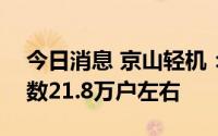 今日消息 京山轻机：截至8月10日，股东人数21.8万户左右