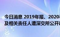 今日消息 2019年报、2020半年报存在虚假记载，仁东控股及相关责任人遭深交所公开谴责