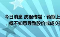 今日消息 虎视传媒：预期上半年纯利同比减少约52%–56%，概不知悉导致股价或成交量变动的任何其他原因