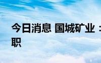 今日消息 国城矿业：副总经理兼总工程师辞职