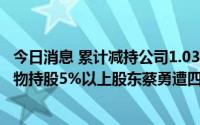 今日消息 累计减持公司1.03%股份未及时通知公司，康华生物持股5%以上股东蔡勇遭四川证监局出具警示函