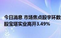 今日消息 市场焦点股宇环数控竞价低开2.56%，机器人概念股宝塔实业高开3.49%