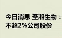 今日消息 圣湘生物：持股5%以上股东拟减持不超2%公司股份