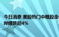 今日消息 美股热门中概股走低，理想汽车、小鹏汽车、哔哩哔哩跌超4%