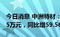 今日消息 中洲特材：上半年归母净利3713.85万元，同比增59.56%