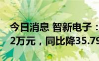 今日消息 智新电子：上半年归母净利2079.12万元，同比降35.79%