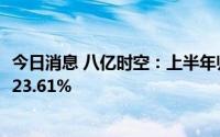 今日消息 八亿时空：上半年归母净利润1.28亿元，同比上涨23.61%