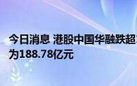 今日消息 港股中国华融跌超13%，公司称预计上半年亏损约为188.78亿元