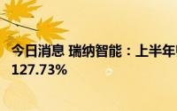 今日消息 瑞纳智能：上半年归母净利1920.18万元，同比增127.73%