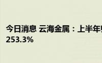 今日消息 云海金属：上半年归母净利润5.03亿元，同比增加253.3%