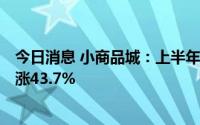 今日消息 小商品城：上半年归母净利润12.22亿元，同比上涨43.7%