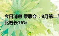 今日消息 乘联会：8月第二周乘用车市场零售33.1万辆，环比增长16%