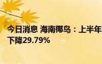 今日消息 海南椰岛：上半年归母净利润1113.28万元，同比下降29.79%