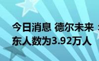 今日消息 德尔未来：截至8月10日，公司股东人数为3.92万人