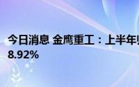 今日消息 金鹰重工：上半年归母净利润1.36亿元，同比上涨8.92%