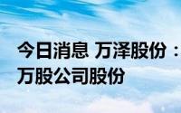 今日消息 万泽股份：控股股东新增质押1200万股公司股份