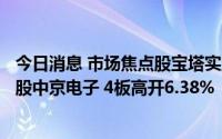 今日消息 市场焦点股宝塔实业 5板高开3.28%，机器人概念股中京电子 4板高开6.38%